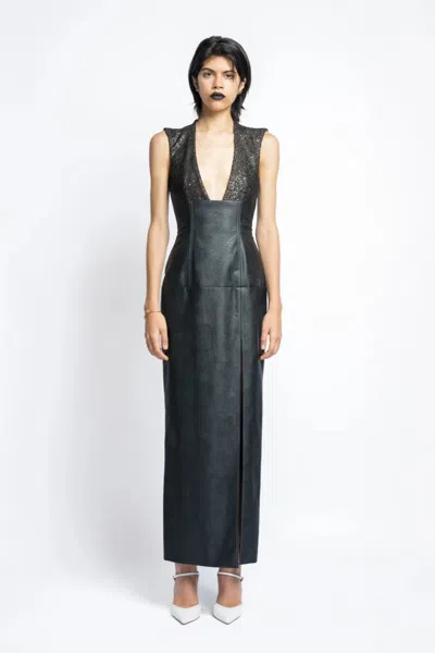 Bibhu Mohapatra Nailhead Hand Embroidered Sequins Cocktail Dress In Black