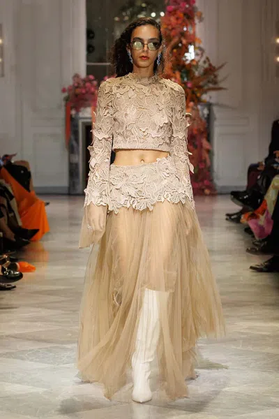 Bibhu Mohapatra Nomad Lace Top With Skirt In Gold