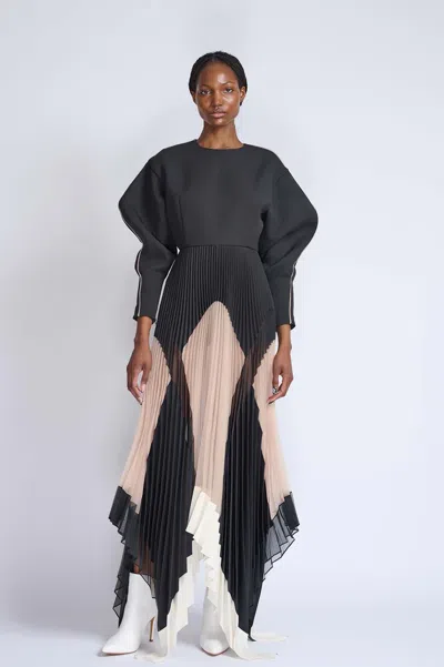 Bibhu Mohapatra Onyx Cady, Gazar And Organza Pleated Dress