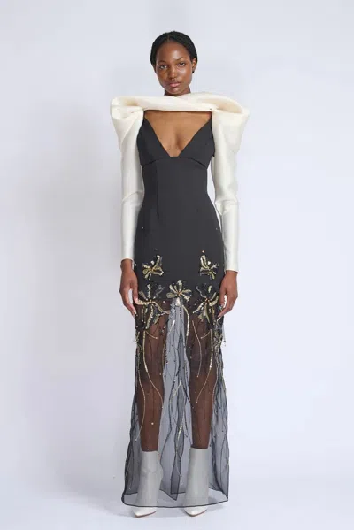 Bibhu Mohapatra Onyx Cady To Organza Gown In Black