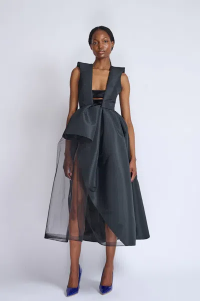 Bibhu Mohapatra Onyx Faille And Velvet Dress With Cloche Skirt In Black