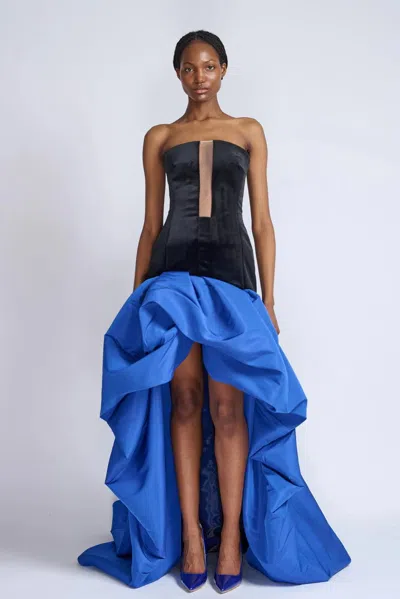 Bibhu Mohapatra Onyx Velvet Strapless Gown With Train In Blue
