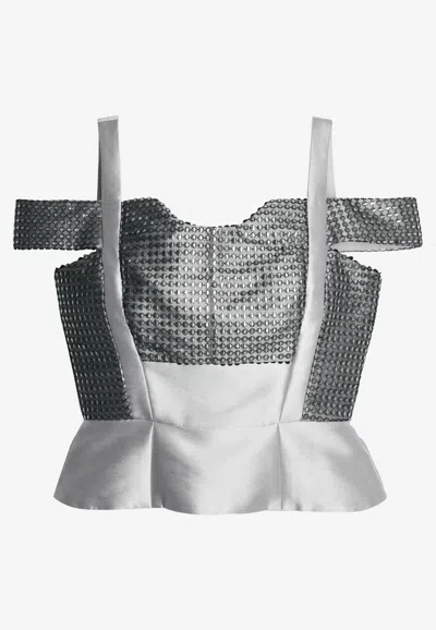 Bibhu Mohapatra Peplum Corset Top In Jacquard And Mesh In Metallic