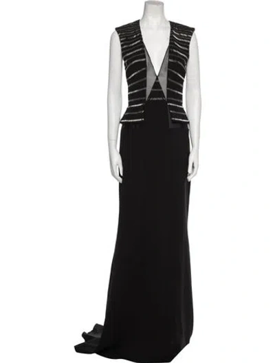 Pre-owned Bibhu Mohapatra Plunge Neckline Long Dress In Black