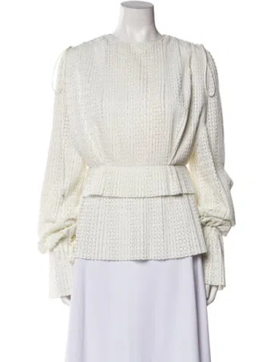 Pre-owned Bibhu Mohapatra Printed Bateau Neckline Blouse In White