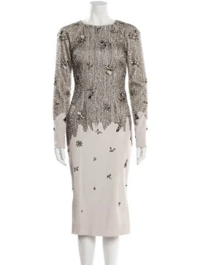 Pre-owned Bibhu Mohapatra Printed Midi Length Dress In Neutral