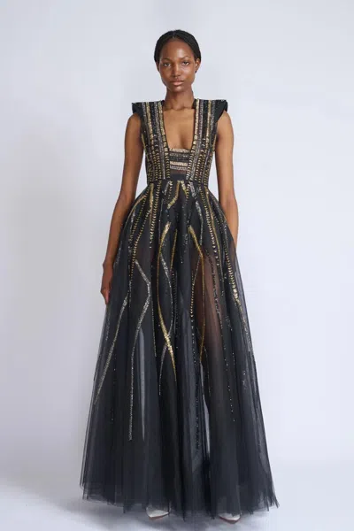 Bibhu Mohapatra Rayure Crystal Embroidery Tulle Gown