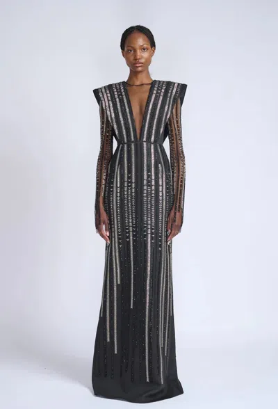Bibhu Mohapatra Rayure Embroidered Onyx Cady Alpha Gown In Black