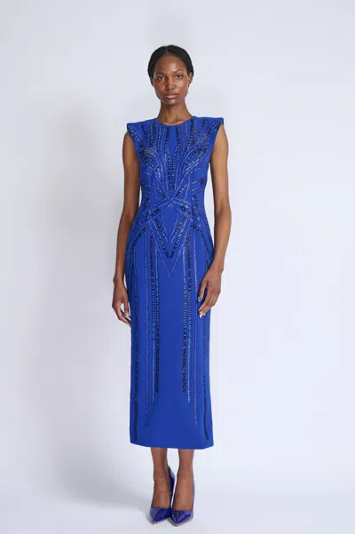 Bibhu Mohapatra Rayure Embroidery Crepe Sheath Dress In Blue