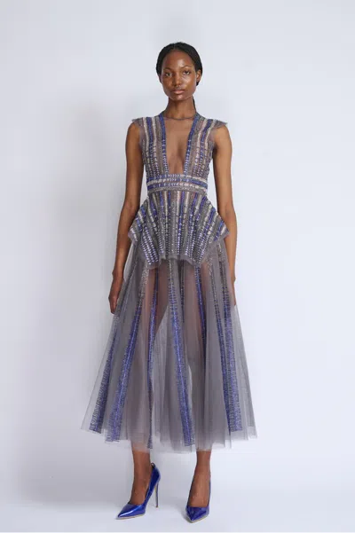 Bibhu Mohapatra Rayure Embroidery Peplum Top With Skirt