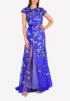 Bibhu Mohapatra Sequined Silk Gown With Asymmetrical Neckline In Blue