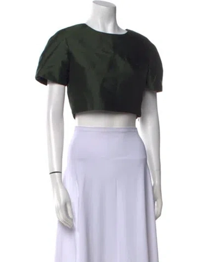 Pre-owned Bibhu Mohapatra Silk Bateau Neckline Crop Top In Green