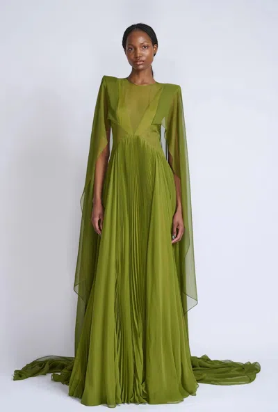 Bibhu Mohapatra Silk Chiffon Pleated Cactus Gown In Green