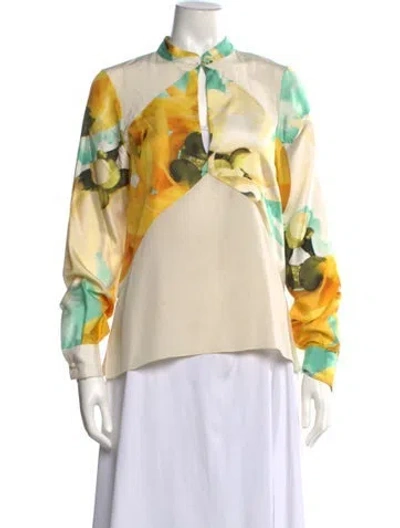 Pre-owned Bibhu Mohapatra Silk Floral Print Blouse In Yellow