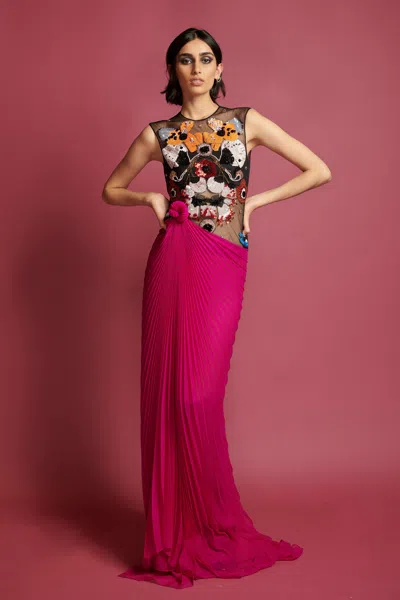 Bibhu Mohapatra Silk Pleated Chiffon Gown In Pink