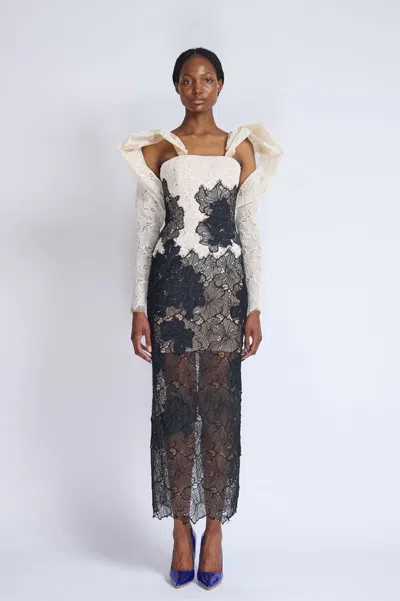 Bibhu Mohapatra Strapless Lace Dress With Draped Sleeves In Multi