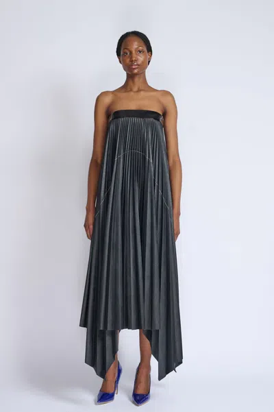 Bibhu Mohapatra Strapless Vegan Leather Pleated Dress In Gray