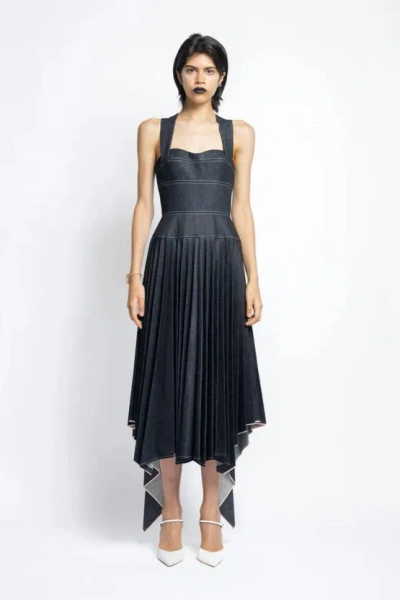 Bibhu Mohapatra Supima Pleated Denim Dress In Black