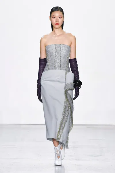 Bibhu Mohapatra Tweed Cady Strapless Dress In Gray