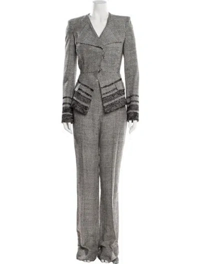 Pre-owned Bibhu Mohapatra Tweed Printed Pantsuit In Black