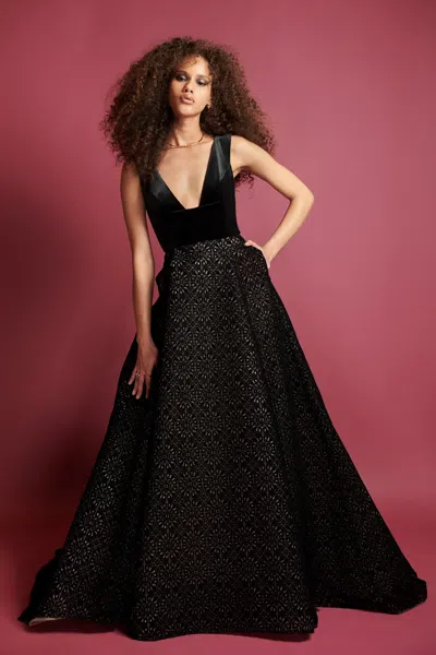 Bibhu Mohapatra Velvet And Flocked Lace Ball Gown In Black