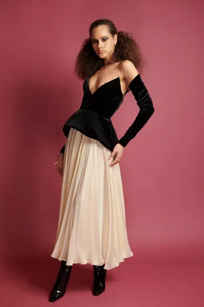Bibhu Mohapatra Velvet Top With Chiffon Skirt In Ivory