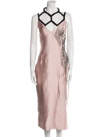 Pre-owned Bibhu Mohapatra V-neck Midi Length Dress In Pink