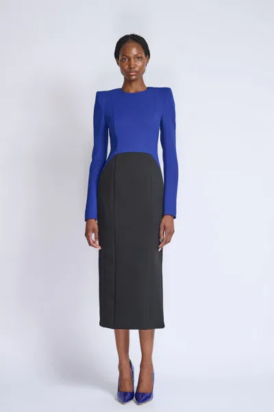 Bibhu Mohapatra Yves Blue And Onyx Color Blocked Sheath Dress