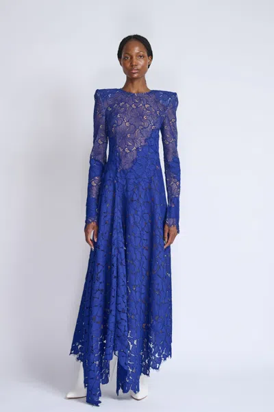 Bibhu Mohapatra Yves Blue Lace Dress With Asymmetrical Hem