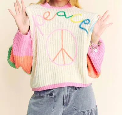 Bibi 3d Chunky Thread Striped Sweater Top In Beige Multi