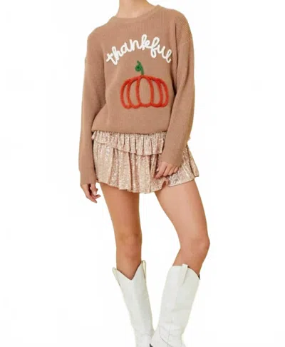 Bibi 3d Pumpkin Thanksgiving Sweater In Brown