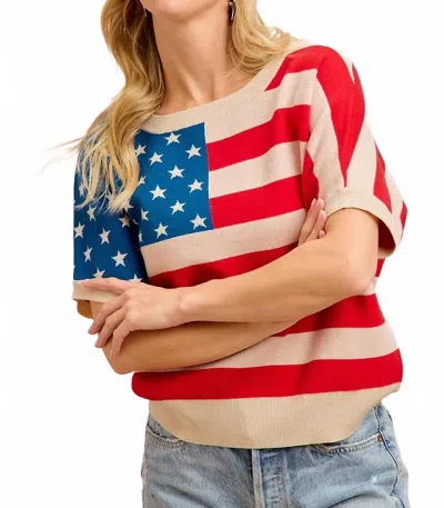 Bibi 4th Of July Cozy Knit Top In Red Multi