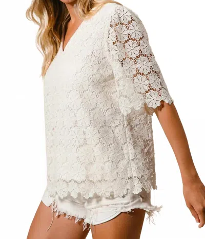 Bibi All Over Flower Lace V Neck Top In White