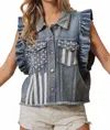 Bibi American Flag Jacket In Washed Denim In Blue