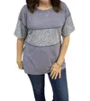 Bibi Animal Print Short Sleeve Top In Navy In Gray