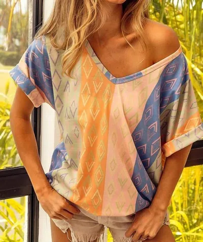 Bibi Arizona Aztec Top In Blue/apricot In Multi