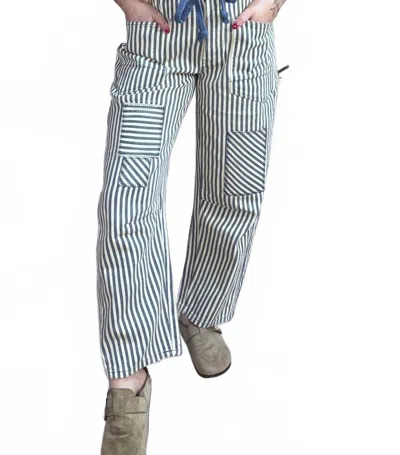 Bibi Benny Twill Barrel Pants In Navy Cream In Blue