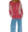 Bibi Block Ribbed Pullover Jacket In Raspberry In Red