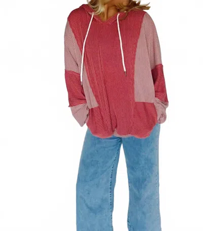 Bibi Block Ribbed Pullover Jacket In Raspberry In Red