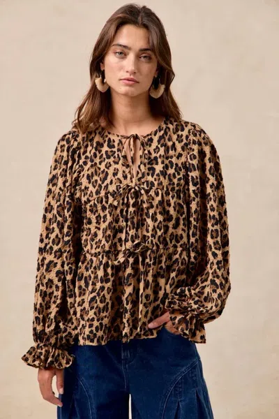 Bibi Bow Tie Front Tiered Top In Leopard In Multi