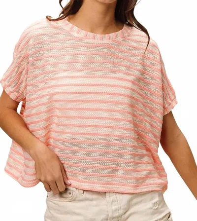 Bibi Braid Striped Short Sleeve Round Neck T-shirt In Pink