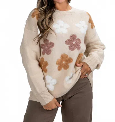 Bibi Brooklyn Floral Sweater In Soft Beige Brown Ivory In Multi