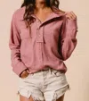 Bibi Brushed Buttoned Collar Top In Burgundy In White