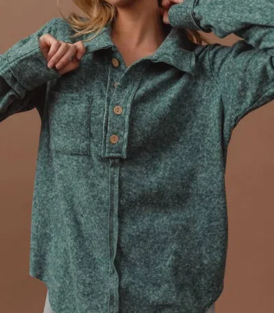 Bibi Brushed Buttoned Collar Top In Hunter In Green