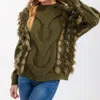 Bibi Cable Knit Pullover Sweater In Olive Green In Green