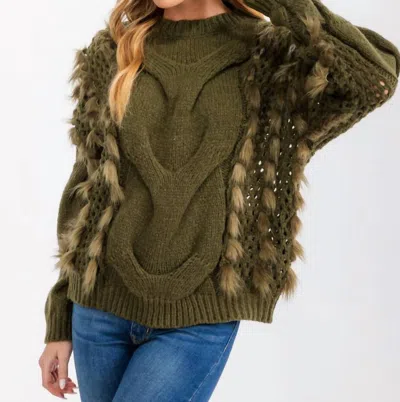 Bibi Cable Knit Pullover Sweater In Olive Green