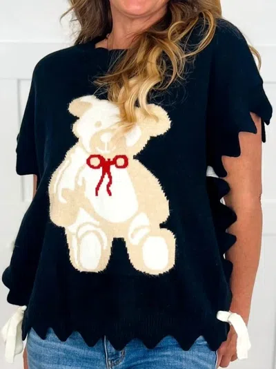 Bibi Can Not Bear It Short Sleeve Sweater In Black