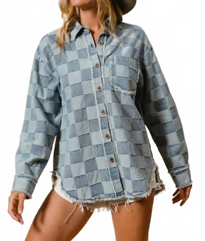 Bibi Checkered Patch Pocket Shirt In Denim In Multi