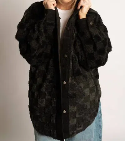 Bibi Checkered Sherpa Oversized Shacket In Black