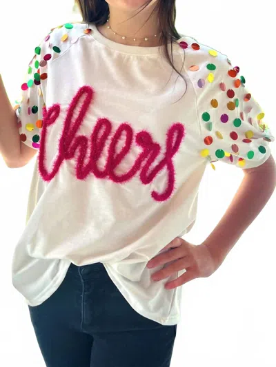 Bibi Cheers Metallic Letter Puff Sleeve Top In Pink Multi